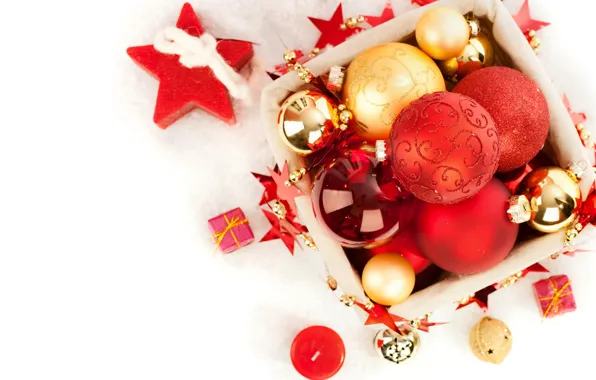 Decoration, balls, candles, Christmas, New year, Christmas, balls, box