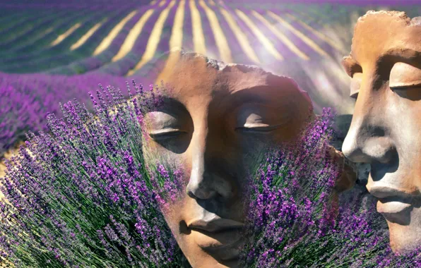 Summer, light, flowers, face, rendering, collage, mask, face