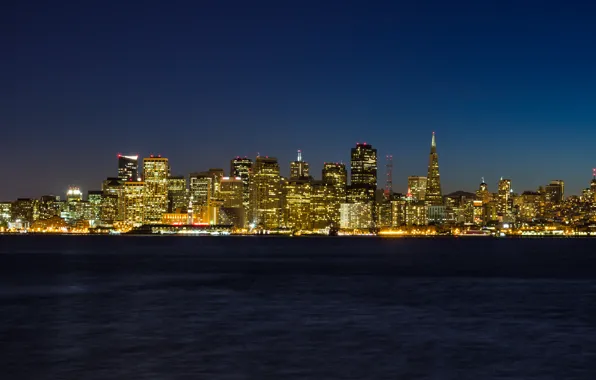 Picture night, the city, lights, the ocean, San Francisco Skyline