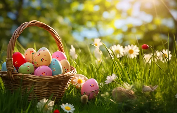 Picture flowers, eggs, spring, colorful, Easter, happy, flowers, spring