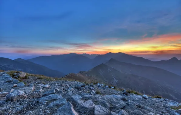 Landscape, mountains, night