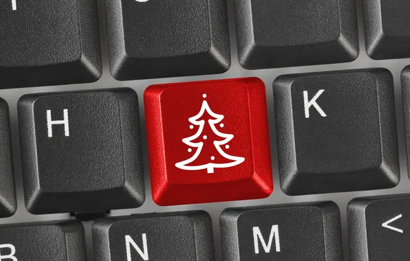 Holiday, tree, New Year, button, Christmas, keyboard, red, black