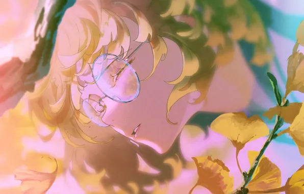 Ideal, Sunny day, glasses, closed eyes, the leaves on the trees, the girl's face, by …