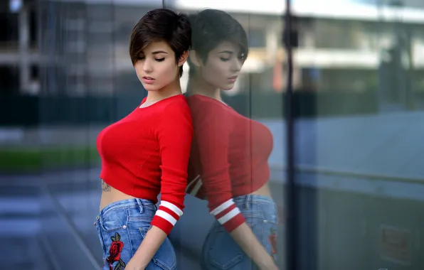 Chest, pose, reflection, jeans, jacket, Giovanni Zacche, Giorgia Soleri