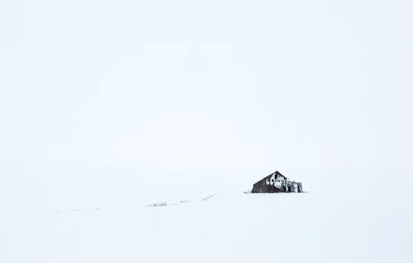 Winter, field, snow, sheds