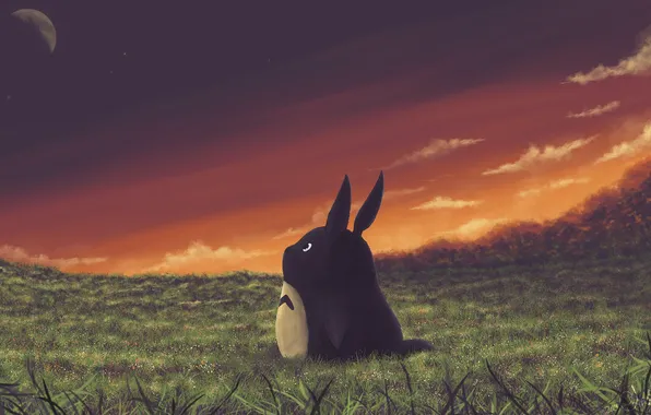 Summer, sunset, the evening, anime, art, Totoro, My Neighbor Totoro, Motoric