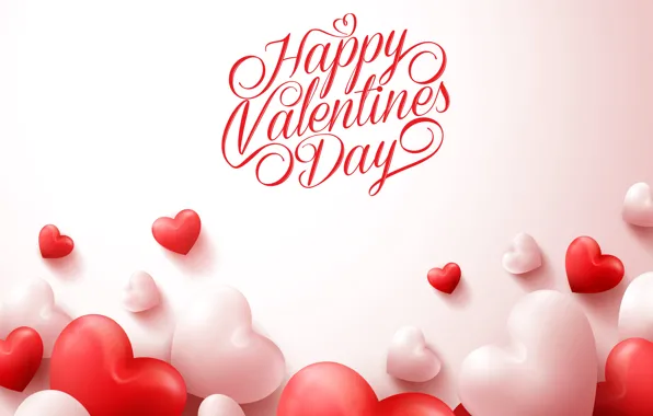 Background, the inscription, hearts, red, white, Valentine's day, congratulations, Happy Valentine's Day