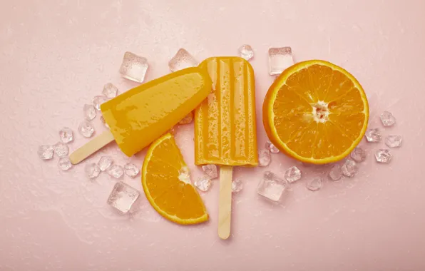 Oranges, ice cream, yellow, pink background, dessert, orange, slices, delicious