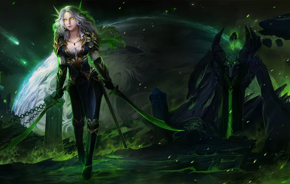 Picture girl, fiction, elf, sword, art, ears