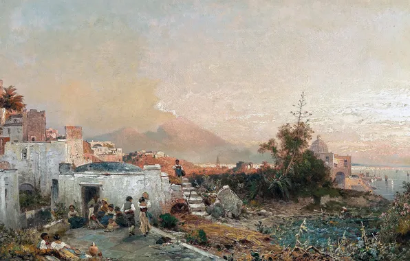 Home, People, Picture, Vesuvius, Belgian painter, Franz Richard Unterberger, Franz Richard Unterberger, Bay of Naples …