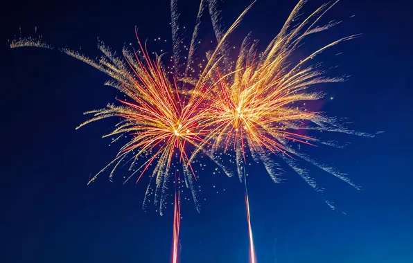 The sky, salute, sparks, fireworks, blue background
