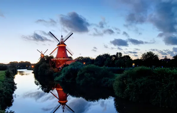 Picture Germany, channel, Lower Saxony, windmill, Of Greetsiel, mills-Gemini