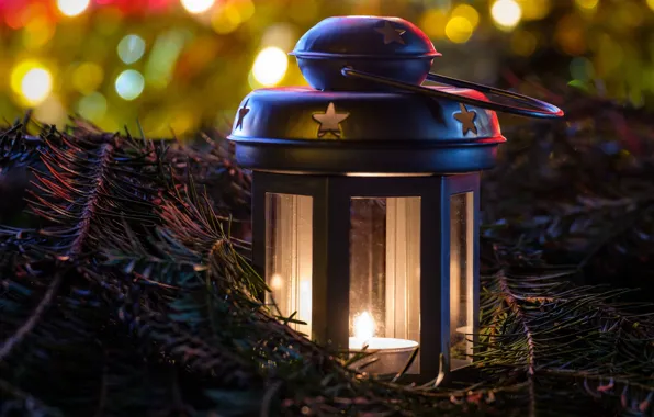Winter, branches, flame, holiday, candle, Christmas, lantern, New year