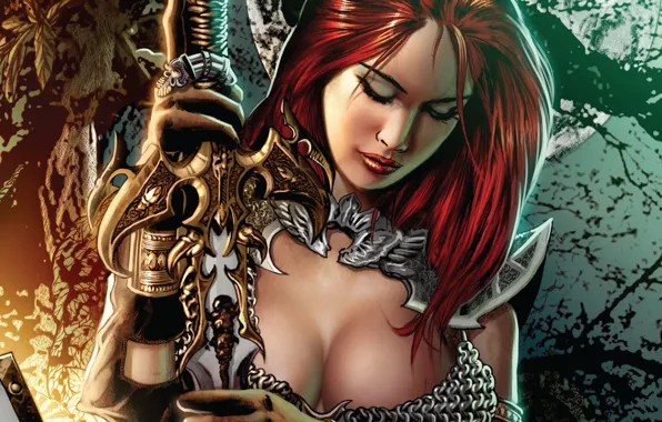 Picture background, sword, warrior, Red Sonja, Red Sonja