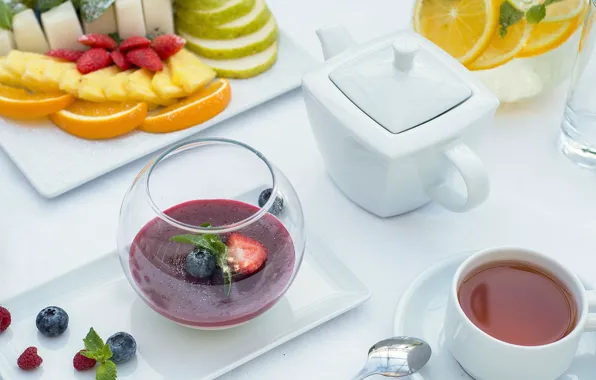 Picture tea, kettle, fruit, dessert, lemonade, Andrey Egorov