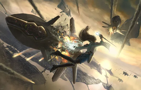 Picture girl, the city, magic, art, staff, battle, Brands Sudak