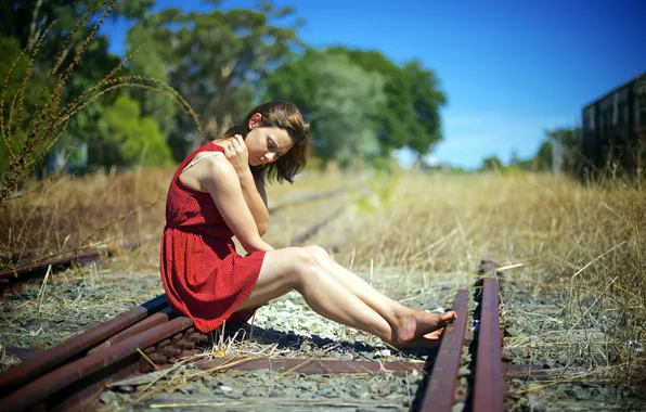 Summer, girl, railroad