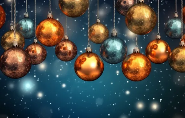 Balls, snow, lights, bright, Shine, blue, Christmas, New year