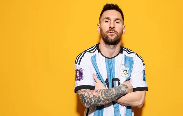 Picture ten, player, yellow background, Lionel Messi, Lionel Messi