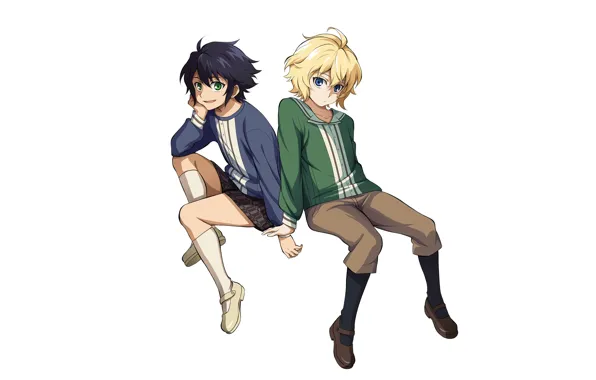 Background, white background, guys, boys, Owari no Seraph, The last Seraphim, Yuichiro Hakua, Michaela Hakua