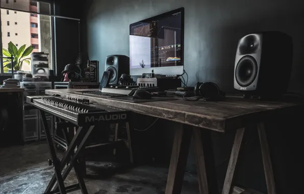 Music, workplace, acoustics, loft, computer