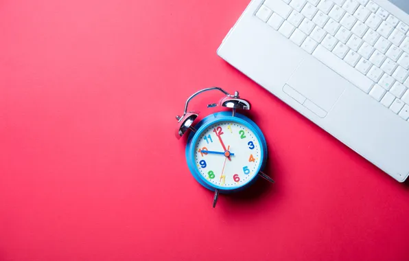 Red, notebook, clock, work