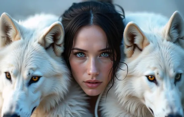 White, look, girl, pose, wolf, fantasy, wolves, white