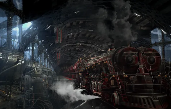 Picture smoke, station, Locomotive, mechanisms