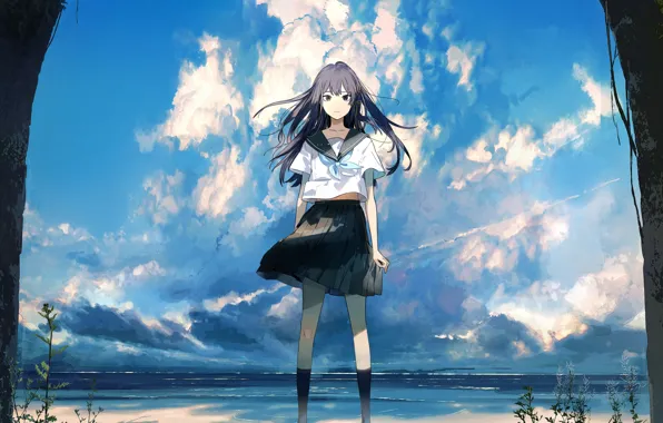 The sky, girl, the tunnel