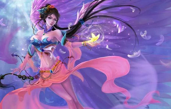 Girl, butterfly, angel, feathers