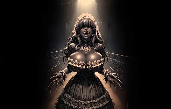 Chest, girl, monster, teeth, dress, claws, fangs, neckline