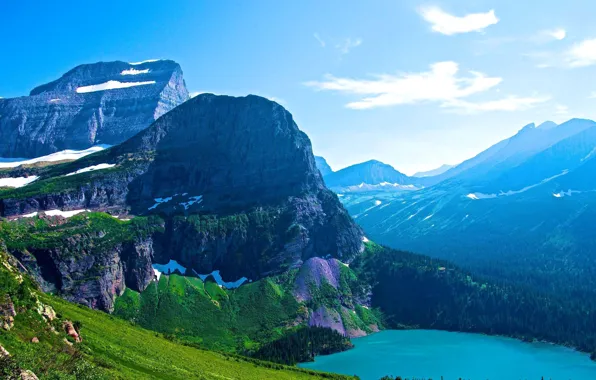 The sky, mountains, lake, USA, glacier national park, montana