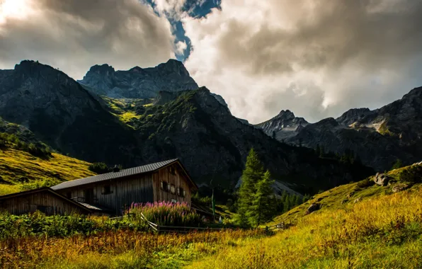 Mountains, house, digital painting