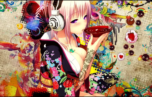 Girl, Japan, Headphone, Colors, Kimono