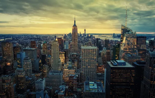 Sunset, New York, horizon, Manhattan, skyline, sunset, New York, Manhattan
