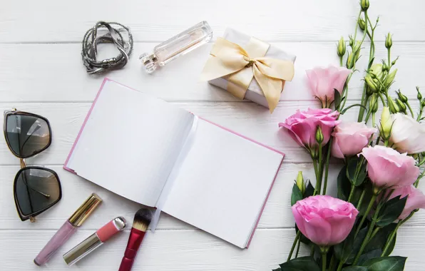 Style, gift, bouquet, glasses, Notepad, cosmetics, eustoma, Olena Rudo