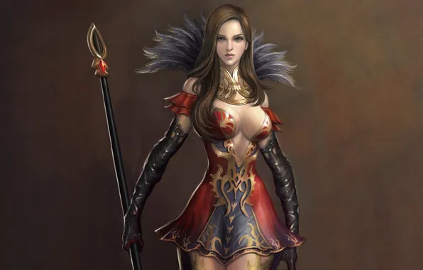 Girl, weapons, background, feathers, art