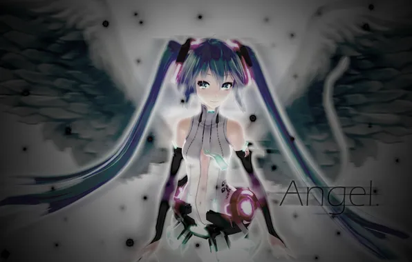 Picture girl, wings, angel, anime, art, vocaloid, hatsune miku, Vocaloid