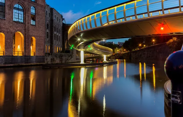 Picture bridge, lights, England, the evening, Bristol