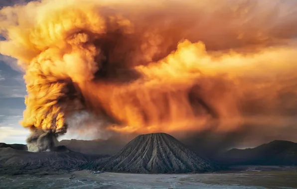 Light, ash, smoke, island, Indonesia, Bromo, Java, the island of Java