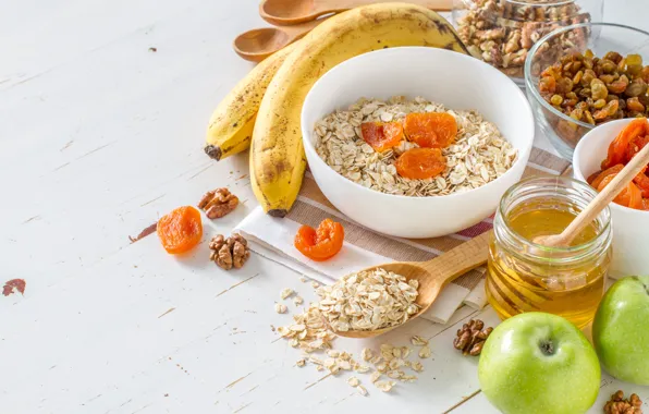 Breakfast, honey, fruit, nuts, yogurt, granola, Naumenko Oleksandra