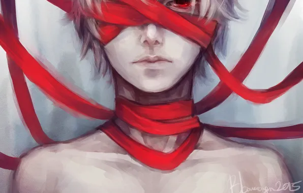 Picture art, Anime, guy, Anime, neck, red ribbon, Tokyo Ghoul, Tokyo To