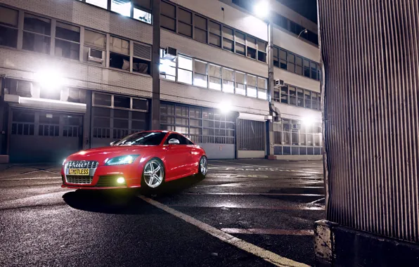 Picture Audi, Red, Glow, Lights, Night, Tuning, Wheels, Garage