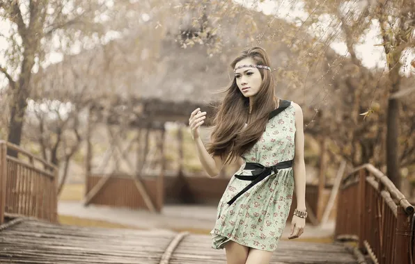 Girl, bridge, background