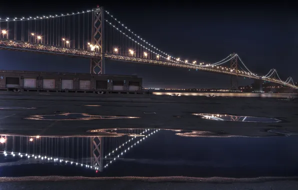 Picture night, reflection, the bay bridge