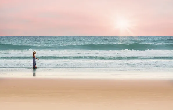 Sand, sea, wave, beach, the sun, light, dawn, shore