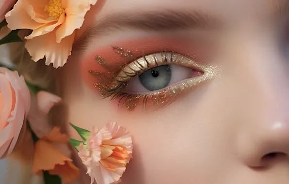 Girl, macro, eyes, makeup