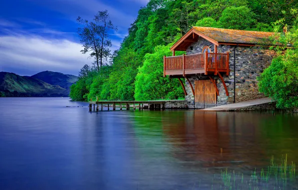 House, nature, water, lake, place