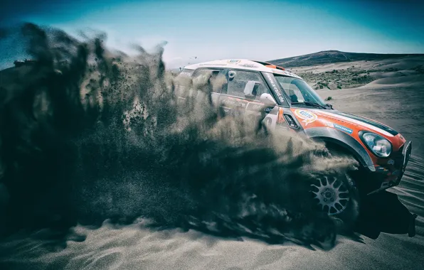 Picture Sand, Auto, Mini, Sport, Machine, Race, Mini Cooper, Dakar