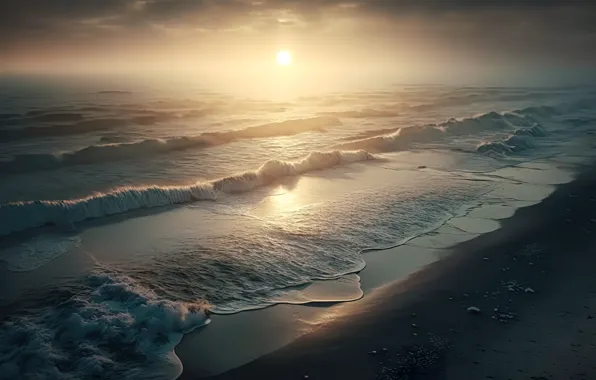Sand, sea, beach, sunset, the ocean, wave, storm, beach